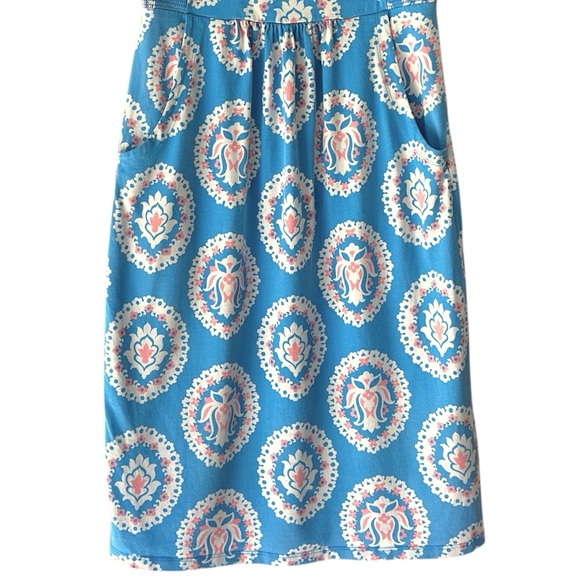 BODEN | NWOT IBIZA DRESS CAP SLEEVES COTTON MODAL POCKETS BLUE PINK | 4 LONG - Picture 4 of 11